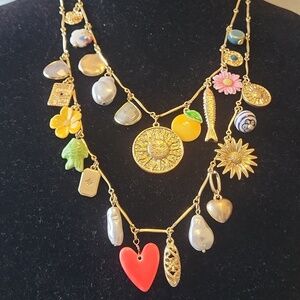 Atterri Gold-Tone Multi Charm Necklace with Colorful Enamel Accents Ha